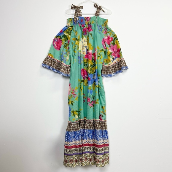 Aratta Dress Womens Large Green Floral Boho Maxi Off Shoulder Pockets - Picture 1 of 11